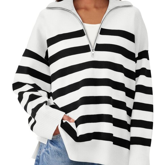 Amazon Essentials Sweaters - NWT White and Black Stripe Lightweight Sweater, perfect for Spring!